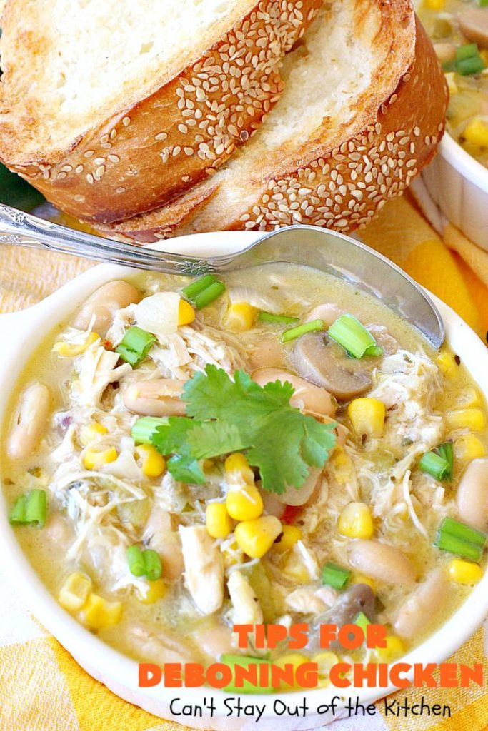 Tips for Deboning Chicken | Can't Stay Out of the Kitchen | step-by-step pictures on how to debone a #chicken. Also provides great ideas for using the chicken and #chickenbroth in recipes. #kitchentips