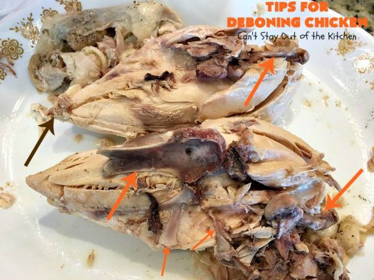Tips for Deboning Chicken | Can't Stay Out of the Kitchen | step-by-step pictures on how to debone a #chicken. Also provides great ideas for using the chicken and #chickenbroth in recipes. #kitchentips