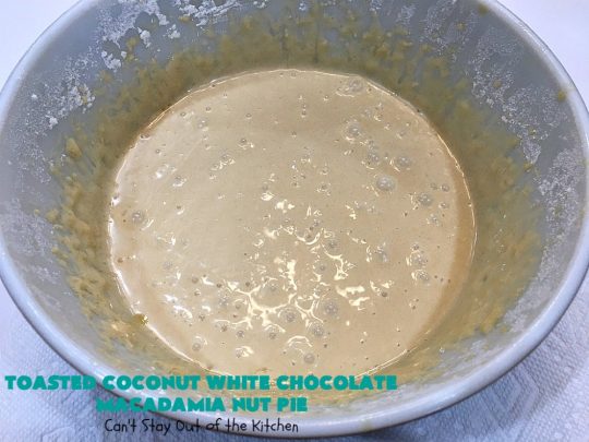 Toasted Coconut White Chocolate Macadamia Nut Pie | Can't Stay Out of the Kitchen | this heavenly #pie is rich, decadent & glorious! Every bite will have you drooling & wanting more. Perfect #dessert for #holiday #baking & parties. #coconut #MacadamiaNuts #chocolate #NewYearsDay #Christmas #HolidayDessert #WhiteChocolateChips#ToastedCoconutWhiteChocolateMacadamiaNutPie