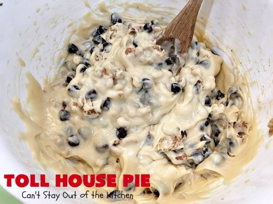 Toll House Pie | Can't Stay Out of the Kitchen | the easiest & most spectacular #TollHousePie ever! Better than #TollHouseCookies, this pie is rich, decadent & absolutely divine! Every bite will have you drooling. Perfect for a #holiday #dessert, too. #pie #ChocolateChips #Walnuts #southern #ThanksgivingDessert #ChristmasDessert #TollHouse #Chocolate #ChocolateDessert #TollHouseDessert