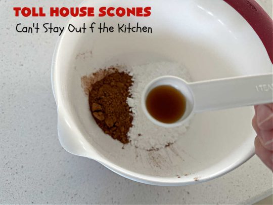 Toll House Scones | Can't Stay Out of the Kitchen | #TollHouseScones are some of the best #scones you'll ever eat. This drool-worthy #breakfast or #brunch entree is perfect for a weekend, company or #holiday breakfast. They're chocked full of #ChocolateChips & drizzled with #chocolate icing. Every bite will have you swooning! #TollHouse #HolidayBreakfast
