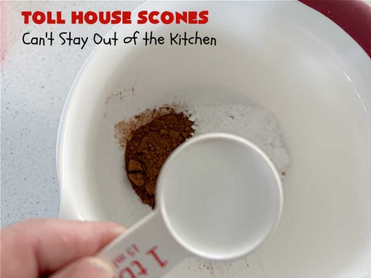 Toll House Scones | Can't Stay Out of the Kitchen | #TollHouseScones are some of the best #scones you'll ever eat. This drool-worthy #breakfast or #brunch entree is perfect for a weekend, company or #holiday breakfast. They're chocked full of #ChocolateChips & drizzled with #chocolate icing. Every bite will have you swooning! #TollHouse #HolidayBreakfast