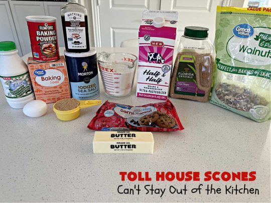 Toll House Scones | Can't Stay Out of the Kitchen | #TollHouseScones are some of the best #scones you'll ever eat. This drool-worthy #breakfast or #brunch entree is perfect for a weekend, company or #holiday breakfast. They're chocked full of #ChocolateChips & drizzled with #chocolate icing. Every bite will have you swooning! #TollHouse #HolidayBreakfast