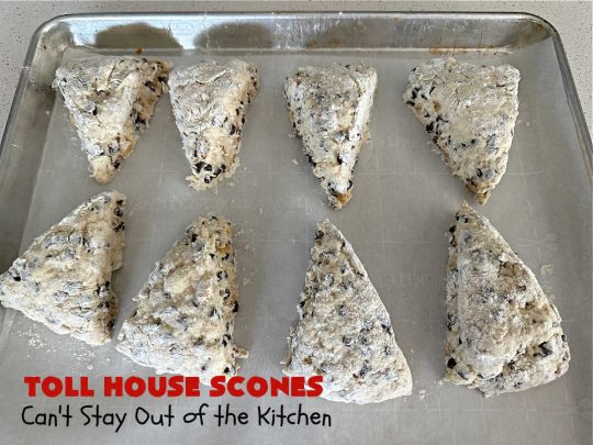 Toll House Scones | Can't Stay Out of the Kitchen | #TollHouseScones are some of the best #scones you'll ever eat. This drool-worthy #breakfast or #brunch entree is perfect for a weekend, company or #holiday breakfast. They're chocked full of #ChocolateChips & drizzled with #chocolate icing. Every bite will have you swooning! #TollHouse #HolidayBreakfast
