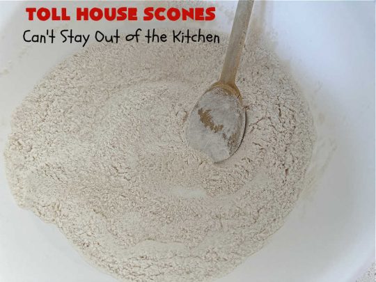 Toll House Scones | Can't Stay Out of the Kitchen | #TollHouseScones are some of the best #scones you'll ever eat. This drool-worthy #breakfast or #brunch entree is perfect for a weekend, company or #holiday breakfast. They're chocked full of #ChocolateChips & drizzled with #chocolate icing. Every bite will have you swooning! #TollHouse #HolidayBreakfast