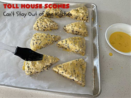 Toll House Scones | Can't Stay Out of the Kitchen | #TollHouseScones are some of the best #scones you'll ever eat. This drool-worthy #breakfast or #brunch entree is perfect for a weekend, company or #holiday breakfast. They're chocked full of #ChocolateChips & drizzled with #chocolate icing. Every bite will have you swooning! #TollHouse #HolidayBreakfast
