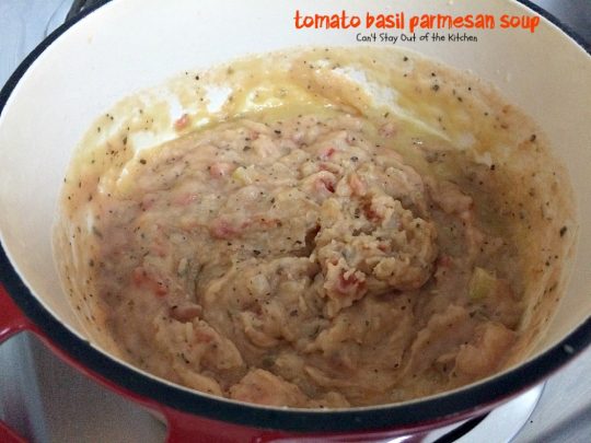 Tomato Basil Parmesan Soup | Can't Stay Out of the Kitchen | this creamy, cheesy #soup is amazing. You won't want to stop after eating the first bite! Plus it's so easy because it's made in the #crockpot! #tomatoes #cheese
