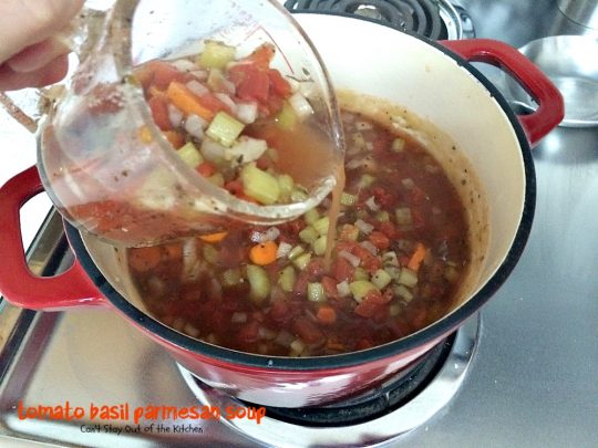Tomato Basil Parmesan Soup | Can't Stay Out of the Kitchen | this creamy, cheesy #soup is amazing. You won't want to stop after eating the first bite! Plus it's so easy because it's made in the #crockpot! #tomatoes #cheese