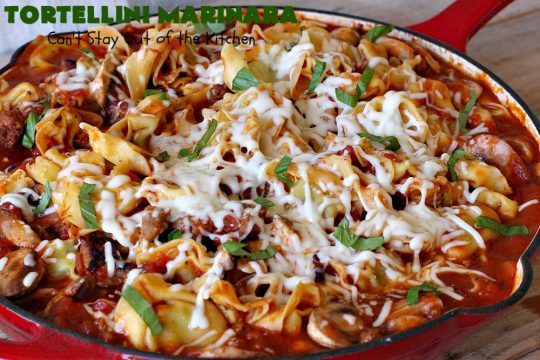 Tortellini Marinara | Can't Stay Out of the Kitchen | this easy 6-ingredient #recipe can be made in 30 minutes or less! It's perfect for weeknight or company dinners. #ItalianSausage #pork #Tortellini #Italian #MarinaraSauce #MozzarellaCheese #TortelliniMarinara