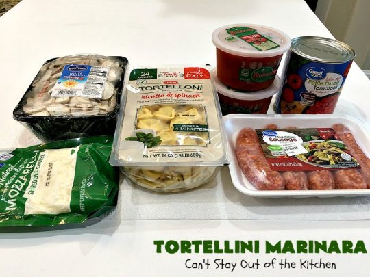 Tortellini Marinara | Can't Stay Out of the Kitchen | this easy 6-ingredient #recipe can be made in 30 minutes or less! It's perfect for weeknight or company dinners. #ItalianSausage #pork #Tortellini #Italian #MarinaraSauce #MozzarellaCheese #TortelliniMarinara
