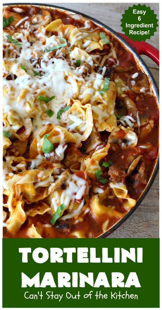 Tortellini Marinara | Can't Stay Out of the Kitchen | this easy 6-ingredient #recipe can be made in 30 minutes or less! It's perfect for weeknight or company dinners. #ItalianSausage #pork #Tortellini #Italian #MarinaraSauce #MozzarellaCheese #TortelliniMarinara