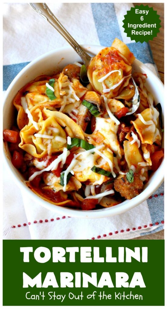 Tortellini Marinara | Can't Stay Out of the Kitchen | this easy 6-ingredient #recipe can be made in 30 minutes or less! It's perfect for weeknight or company dinners. #ItalianSausage #pork #Tortellini #Italian #MarinaraSauce #MozzarellaCheese #TortelliniMarinara