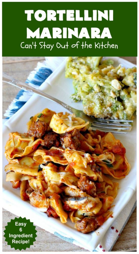Tortellini Marinara | Can't Stay Out of the Kitchen | this easy 6-ingredient #recipe can be made in 30 minutes or less! It's perfect for weeknight or company dinners. #ItalianSausage #pork #Tortellini #Italian #MarinaraSauce #MozzarellaCheese #TortelliniMarinara