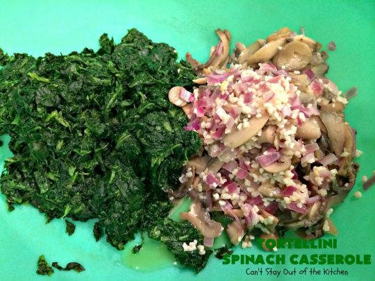 Tortellini Spinach Casserole | Can't Stay Out of the Kitchen | this delicious #pasta entree is incredibly mouthwatering. It's filled with #spinach, several kinds of #cheese & cheese #tortellini. It's terrific for #MeatlessMondays as well as company. #mushrooms #casserole 