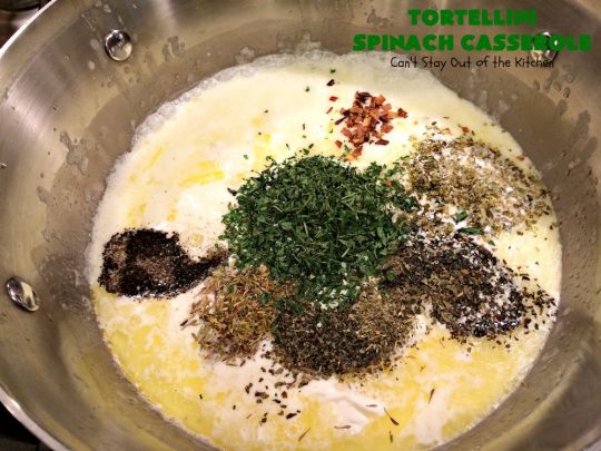 Tortellini Spinach Casserole | Can't Stay Out of the Kitchen | this delicious #pasta entree is incredibly mouthwatering. It's filled with #spinach, several kinds of #cheese & cheese #tortellini. It's terrific for #MeatlessMondays as well as company. #mushrooms #casserole 
