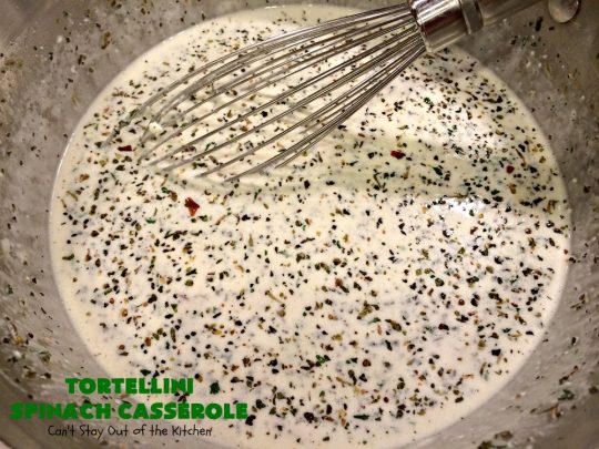 Tortellini Spinach Casserole | Can't Stay Out of the Kitchen | this delicious #pasta entree is incredibly mouthwatering. It's filled with #spinach, several kinds of #cheese & cheese #tortellini. It's terrific for #MeatlessMondays as well as company. #mushrooms #casserole 