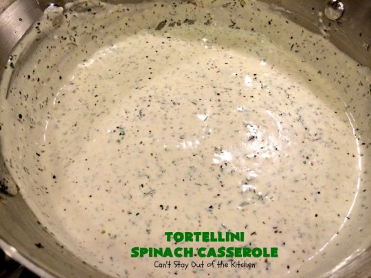 Tortellini Spinach Casserole | Can't Stay Out of the Kitchen | this delicious #pasta entree is incredibly mouthwatering. It's filled with #spinach, several kinds of #cheese & cheese #tortellini. It's terrific for #MeatlessMondays as well as company. #mushrooms #casserole 