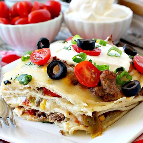 Tortilla Casserole | Can't Stay Out of the Kitchen | this is a delicious #TexMex layered #casserole like a #Mexican #lasagna using #tortillas instead. Makes 2 large dishes so it's perfect for company or potlucks. #beef