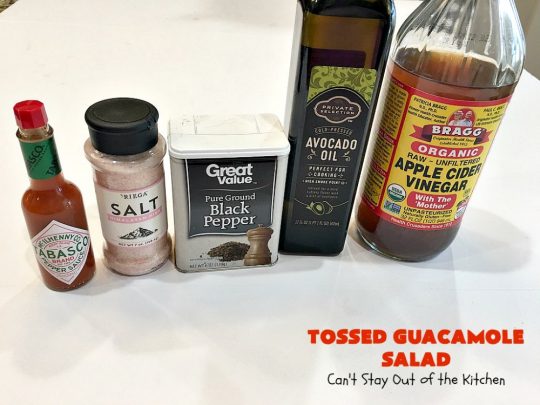 Tossed Guacamole Salad | Can't Stay Out of the Kitchen | My favorite #Guacamole #recipe served with #bacon, #FetaCheese & tossed with lettuce & a Honey Vinaigrette. Perfect #salad for company & #holidays like #FathersDay. #TossedSalad #GlutenFree #TossedGuacamoleSalad #TexMex #avocados
