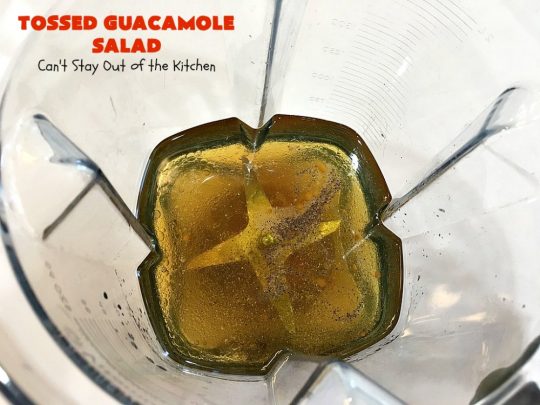 Tossed Guacamole Salad | Can't Stay Out of the Kitchen | My favorite #Guacamole #recipe served with #bacon, #FetaCheese & tossed with lettuce & a Honey Vinaigrette. Perfect #salad for company & #holidays like #FathersDay. #TossedSalad #GlutenFree #TossedGuacamoleSalad #TexMex #avocados