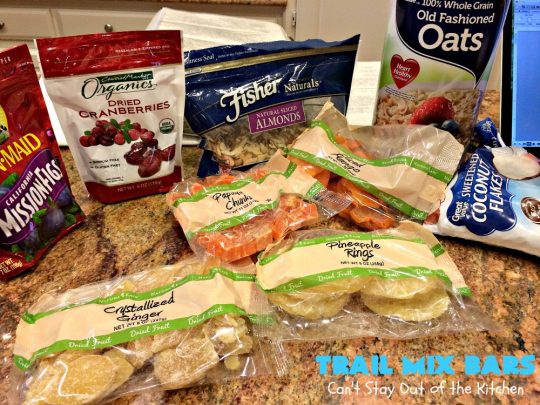 Trail Mix Bars | Can't Stay Out of the Kitchen | these #dessert bars are fantastic. They taste like eating #TrailMix but in #brownie form. They are mouthwatering & irresistible with the addition of #MMs. Terrific for #tailgating parties, potlucks, backyard BBQs and summer #holiday fun. #TrailMixBars #chocolate #TrailMixDessert #MMDessert #ChocolateDessert