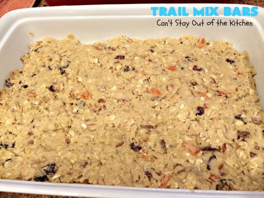 Trail Mix Bars | Can't Stay Out of the Kitchen | these #dessert bars are fantastic. They taste like eating #TrailMix but in #brownie form. They are mouthwatering & irresistible with the addition of #MMs. Terrific for #tailgating parties, potlucks, backyard BBQs and summer #holiday fun. #TrailMixBars #chocolate #TrailMixDessert #MMDessert #ChocolateDessert