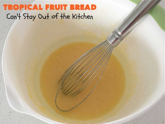 Tropical Fruit Bread | Can't Stay Out of the Kitchen | this luscious sweet #bread includes #almonds, vanilla chips & #ParadiseFruitCompany's #TropicalFruitMix. It's sweet, crunchy and so satisfying. Terrific for a #holiday #breakfast like #Thanksgiving, #Christmas or #NewYearsDay or for sometime during the season. #ParadiseFruitCo #ParadiseCandiedFruit #mango #pineapple #papaya #cantaloupe #TropicalFruitBread