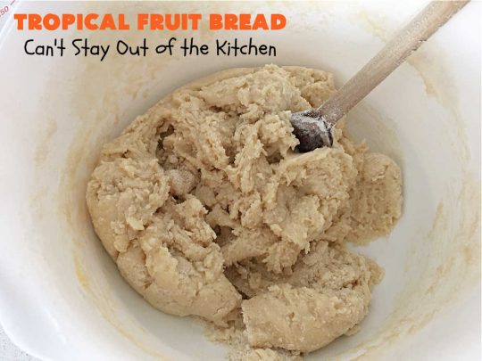 Tropical Fruit Bread | Can't Stay Out of the Kitchen | this luscious sweet #bread includes #almonds, vanilla chips & #ParadiseFruitCompany's #TropicalFruitMix. It's sweet, crunchy and so satisfying. Terrific for a #holiday #breakfast like #Thanksgiving, #Christmas or #NewYearsDay or for sometime during the season. #ParadiseFruitCo #ParadiseCandiedFruit #mango #pineapple #papaya #cantaloupe #TropicalFruitBread