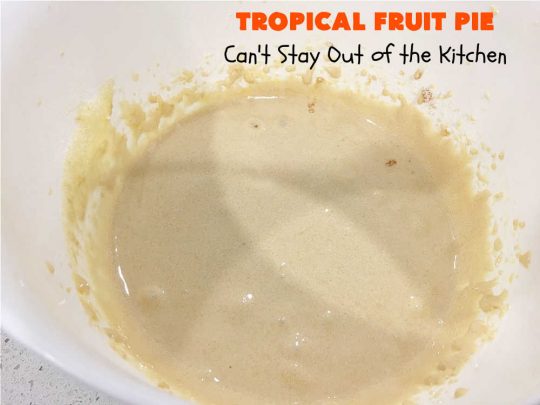 Tropical Fruit Pie | Can't Stay Out of the Kitchen | this amazing #pie contains #CandiedTropicalFruitMix, #almonds & vanilla chips. It absolutely explodes with flavor & is a terrific way to use #CandiedFruit in a #recipe. Great for #holiday #baking. #HolidayDessert #ParadiseFruitCompany #dessert #ParadiseCandiedFruit #papaya #mango #pineapple #TropicalFruitPie