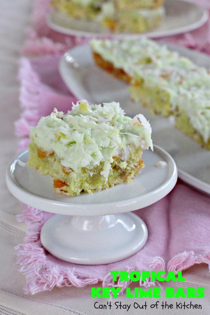 Tropical Key Lime Bars | Can't Stay Out of the Kitchen | This amazing #dessert is a perfect summer treat for Back-to-School bashes, family reunions or Labor Day parties. #cookie #keylime
