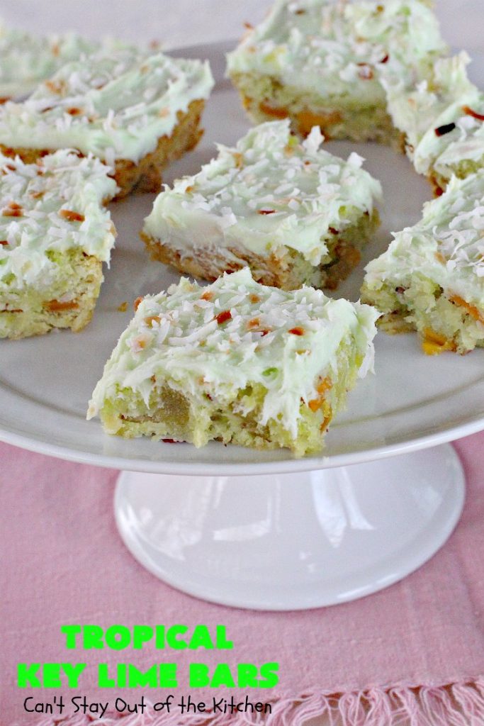 Tropical Key Lime Bars | Can't Stay Out of the Kitchen | This amazing #dessert is a perfect summer treat for Back-to-School bashes, family reunions or Labor Day parties. #cookie #keylime