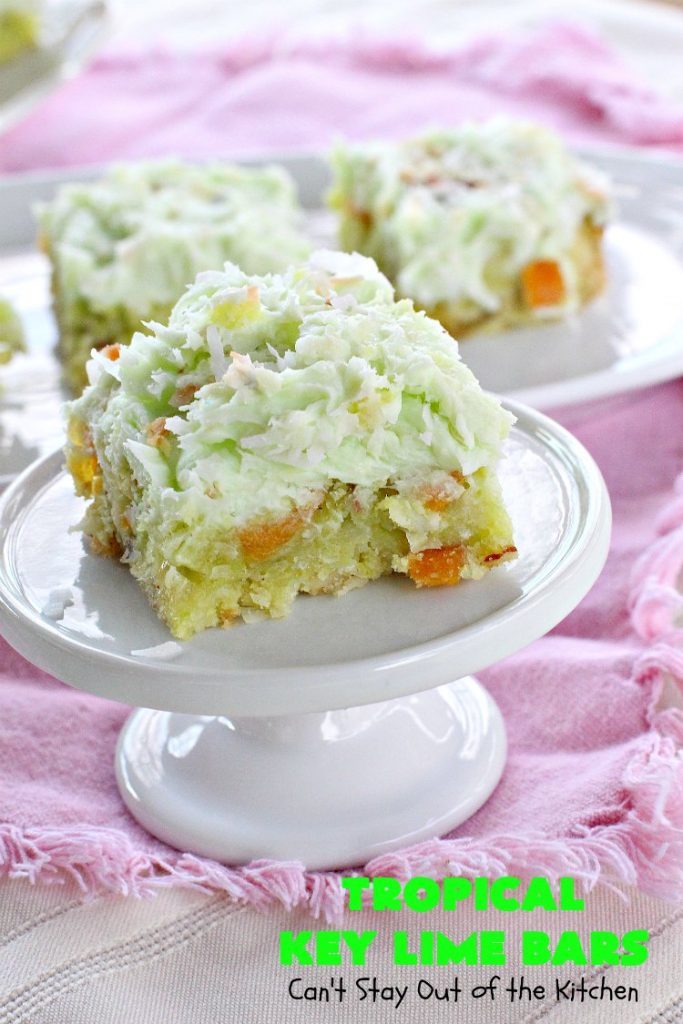 Tropical Key Lime Bars | Can't Stay Out of the Kitchen | This amazing #dessert is a perfect summer treat for Back-to-School bashes, family reunions or Labor Day parties. #cookie #keylime