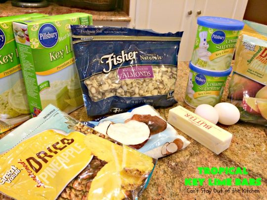 Tropical Key Lime Bars | Can't Stay Out of the Kitchen | This amazing #dessert is a perfect summer treat for Back-to-School bashes, family reunions or Labor Day parties. #cookie #keylime