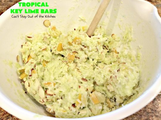 Tropical Key Lime Bars | Can't Stay Out of the Kitchen | This amazing #dessert is a perfect summer treat for Back-to-School bashes, family reunions or Labor Day parties. #cookie #keylime