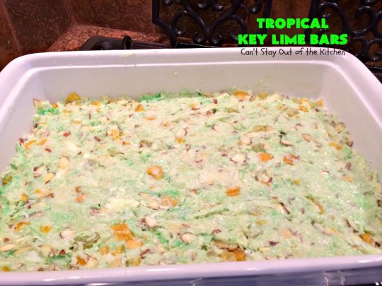 Tropical Key Lime Bars | Can't Stay Out of the Kitchen | This amazing #dessert is a perfect summer treat for Back-to-School bashes, family reunions or Labor Day parties. #cookie #keylime