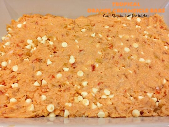Tropical Orange Creamsicle Bars | Can't Stay Out of the Kitchen | these rich, decadent, heavenly #cookies use #OrangeCreamsicleCookieMix & frosting. They also have tropical #DriedFruits like #Mango, #papaya & #pineapple. #VanillaChips & #coconut make them so mouthwatering. Terrific #dessert for #Easter. #holiday #EasterDessert #MothersDay #MothersDayDessert #Tailgating #brownie #OrangeCreamsicle #TropicalOrangeCreamsicleBars #OrangeCreamsicleDessert