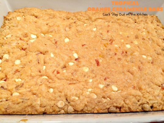 Tropical Orange Creamsicle Bars | Can't Stay Out of the Kitchen | these rich, decadent, heavenly #cookies use #OrangeCreamsicleCookieMix & frosting. They also have tropical #DriedFruits like #Mango, #papaya & #pineapple. #VanillaChips & #coconut make them so mouthwatering. Terrific #dessert for #Easter. #holiday #EasterDessert #MothersDay #MothersDayDessert #Tailgating #brownie #OrangeCreamsicle #TropicalOrangeCreamsicleBars #OrangeCreamsicleDessert