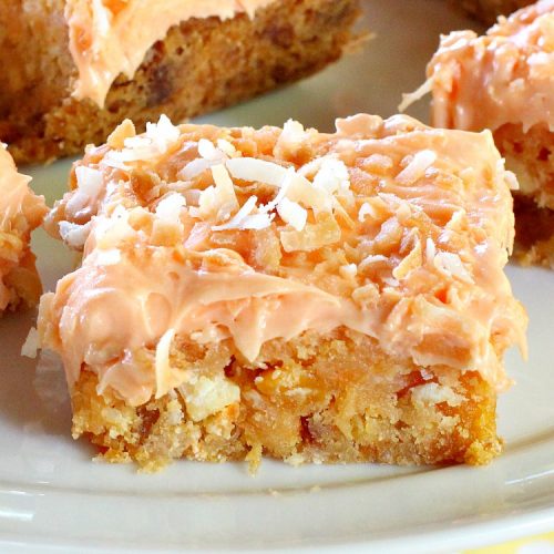 Tropical Orange Creamsicle Bars | Can't Stay Out of the Kitchen | these rich, decadent, heavenly #cookies use #OrangeCreamsicleCookieMix & frosting. They also have tropical #DriedFruits like #Mango, #papaya & #pineapple. #VanillaChips & #coconut make them so mouthwatering. Terrific #dessert for #Easter. #holiday #EasterDessert #MothersDay #MothersDayDessert #Tailgating #brownie #OrangeCreamsicle #TropicalOrangeCreamsicleBars #OrangeCreamsicleDessert