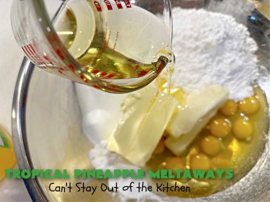 Tropical Pineapple Meltaways | Can't Stay Out of the Kitchen | these "melt-in-the-mouth" #cookies include #CandiedPineapple, #VanillaChips & #PineappleExtract for a burst of flavor. They're rolled in #TurbinadoSugar & are fantastic for #holiday #baking, #ChristmasCookieExchanges, #tailgating or office parties. You'll be swooning after the first bite! #PineappleDessert #TropicalPineappleMeltaways #dessert