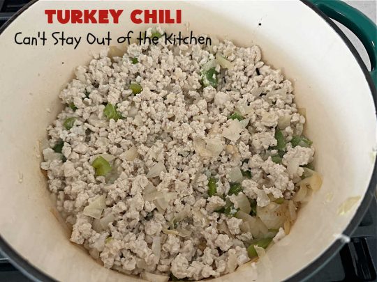 Turkey Chili | Can't Stay Out of the Kitchen | this is a fantastic way to enjoy #chili without excess calories. They #GroundTurkey is flavored from #ChiliPowder, #MixedChiliBeans & #ChipotlePeppersInAdoboSauce. Add #cornbread and you have a meal made in heaven. #chili #TurkeyChili #GlutenFree