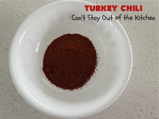 Turkey Chili | Can't Stay Out of the Kitchen | this is a fantastic way to enjoy #chili without excess calories. They #GroundTurkey is flavored from #ChiliPowder, #MixedChiliBeans & #ChipotlePeppersInAdoboSauce. Add #cornbread and you have a meal made in heaven. #chili #TurkeyChili #GlutenFree