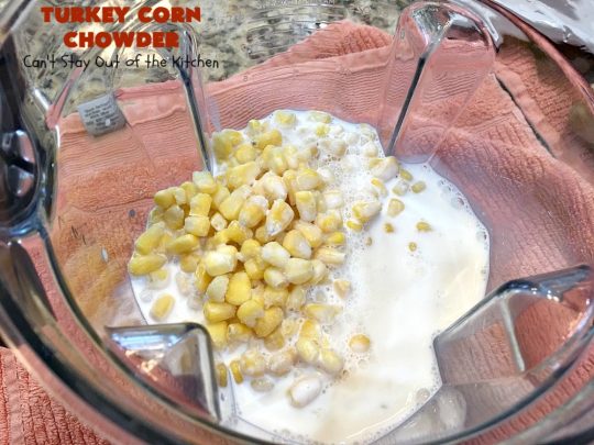 Turkey Corn Chowder | Can't Stay Out of the Kitchen | this fabulous #soup #recipe uses #turkey cutlets, #corn, #carrots, #potatoes & loads of #bacon! Seriously, this is some of the best comfort food you'll eat this winter! All our company raved over this amazing #CornChowder. #TurkeyCornChowder #Fall #FallSoupRecipe #TurkeySoup