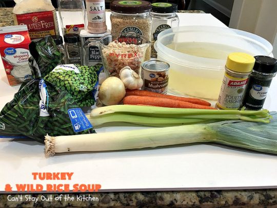 Turkey and Wild Rice Soup | Can't Stay Out of the Kitchen | this fantastic #soup is the perfect comfort food for the cold, dreary nights of winter. It will warm you up and put a smile on your face! #Turkey #TurkeySoup #TurkeyandWildRiceSoup #greenbeans #carrots #peas #WildRice #GlutenFree #mushrooms #Fall #FallSoupRecipe #GlutenFreeSoup #GlutenFreeTurkeySoup 