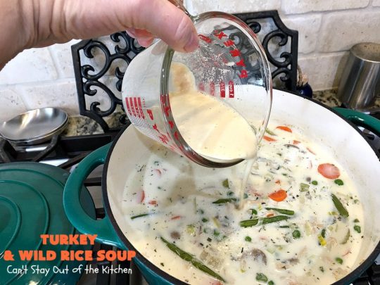 Turkey and Wild Rice Soup | Can't Stay Out of the Kitchen | this fantastic #soup is the perfect comfort food for the cold, dreary nights of winter. It will warm you up and put a smile on your face! #Turkey #TurkeySoup #TurkeyandWildRiceSoup #greenbeans #carrots #peas #WildRice #GlutenFree #mushrooms #Fall #FallSoupRecipe #GlutenFreeSoup #GlutenFreeTurkeySoup 