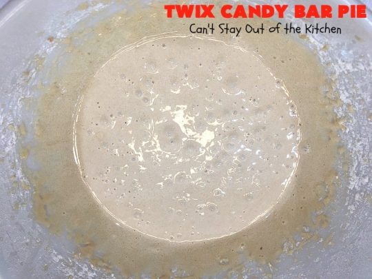 Twix Candy Bar Pie | Can't Stay Out of the Kitchen | this spectacular #pie will have you swooning from the first bite! It's filled with #TwixCandyBars so it's loaded with #chocolate & #caramel. Perfect #dessert for #ValentinesDay & other special occasions or #holidays. #ChocolateDessert #CaramelDessert #TwixCandyBarPie #TwixCandyBarDessert