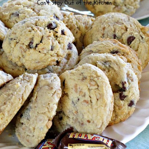 Ultimate Chocolate Chip Toffee Cookies | Can't Stay Out of the Kitchen | this spectacular #PaulaDeen #cookie #recipe is the ultimate in #ChocolateChipCookies! It's loaded with #chocolatechips & #HeathEnglishToffeeBits. It's terrific for #holiday & #Christmas #baking & parties. #ChristmasCookieExchange #toffee #chocolate #ChocolateDessert #ToffeeDessert #ChristmasDessert