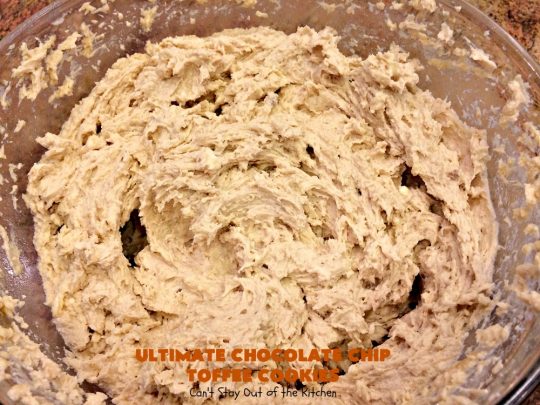 Ultimate Chocolate Chip Toffee Cookies | Can't Stay Out of the Kitchen | this spectacular #PaulaDeen #cookie #recipe is the ultimate in #ChocolateChipCookies! It's loaded with #chocolatechips & #HeathEnglishToffeeBits. It's terrific for #holiday & #Christmas #baking & parties. #ChristmasCookieExchange #toffee #chocolate #ChocolateDessert #ToffeeDessert #ChristmasDessert