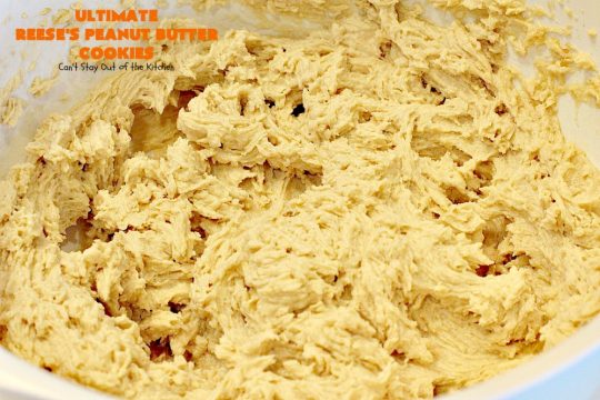 Ultimate Reese's Peanut Butter Cookies | Can't Stay Out of the Kitchen | these amazing #cookies contain double the #peanutbutter flavor with peanut butter chips & #Reeses peanut butter cups! Rich, decadent, divine #dessert that's the perfect way to use up #halloween candy. 