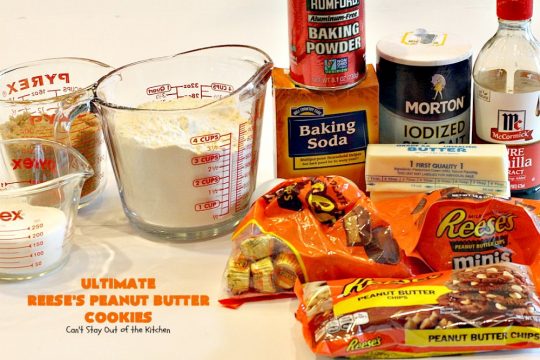 Ultimate Reese's Peanut Butter Cookies | Can't Stay Out of the Kitchen | these amazing #cookies contain double the #peanutbutter flavor with peanut butter chips & #Reeses peanut butter cups! Rich, decadent, divine #dessert that's the perfect way to use up #halloween candy. 