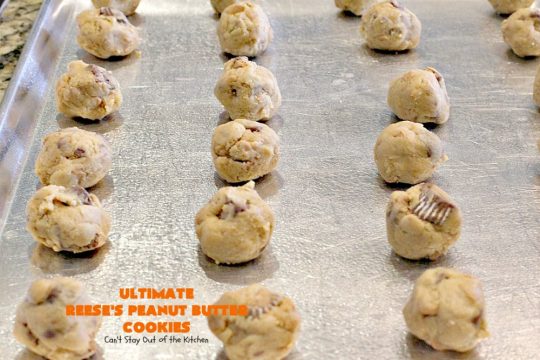 Ultimate Reese's Peanut Butter Cookies | Can't Stay Out of the Kitchen | these amazing #cookies contain double the #peanutbutter flavor with peanut butter chips & #Reeses peanut butter cups! Rich, decadent, divine #dessert that's the perfect way to use up #halloween candy. 